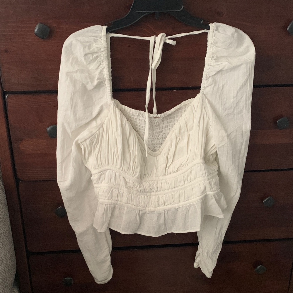 Free People Cream Smocked Blouse